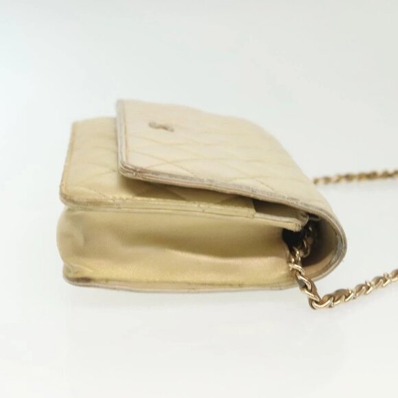CHANEL Matelasse Chain Wallet Shoulder Bag Lamb Skin Gold Tone CC Auth 137 - Picture 3 of 16